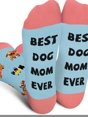 Best Dog Mom Ever Novelty Socks - Pink & Light Blue